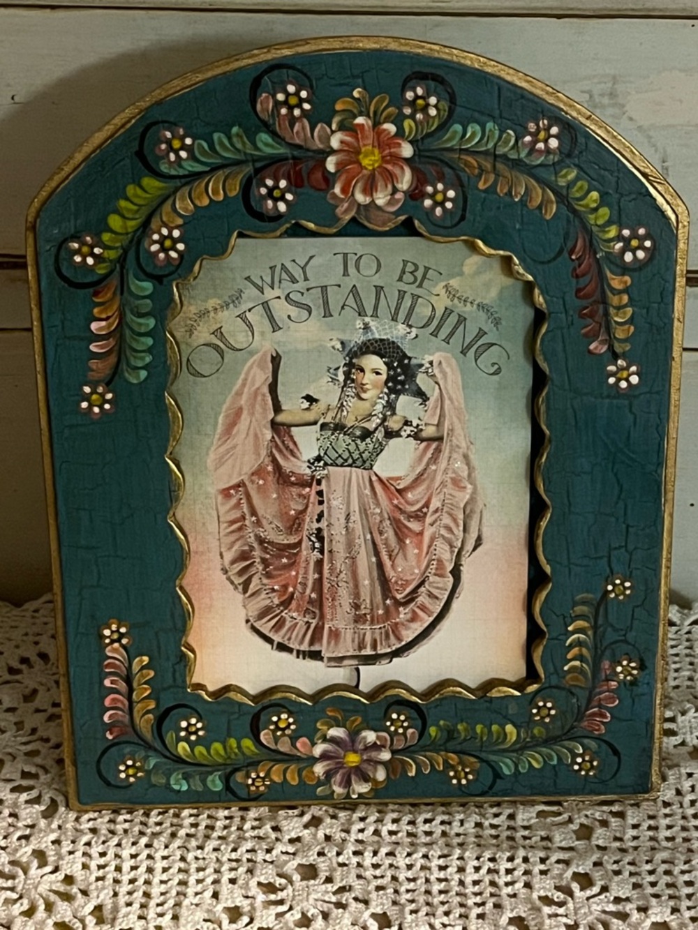 Vintage Tole Hand Painted Folk Art Wood Frame